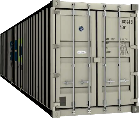 front view of 40 foot beige shipping container rental, portable storage container for rent, rent steel storage containers