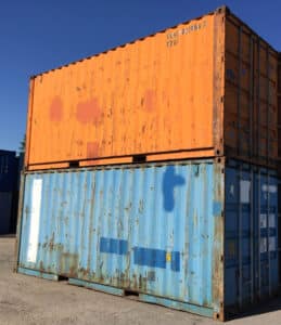 orange and blue used 20ft shipping containers for sale, buy used shipping containers, wind and water tight shipping container, WWT shipping container, conex container for sale