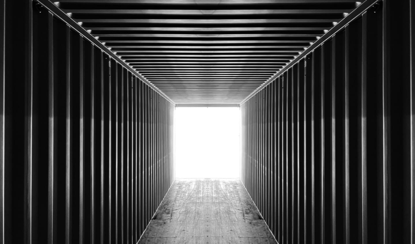 view of light outside door from inside of 40 foot high cube shipping container